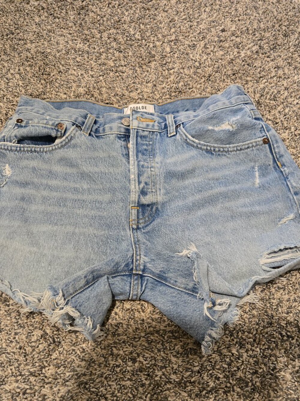 Agolde Parker Long Cutoff Jean Shorts Light Blue 28